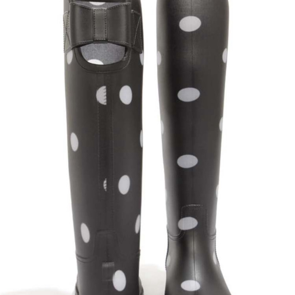 Dirty Laundry Royal Black and White Polka Dot Rain Boots
